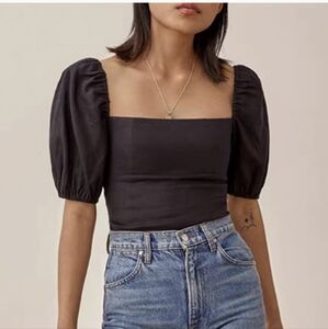 Reformation 100% Linen Puff Sleeve Arancini Linen Top with Rear-Zip NWOT